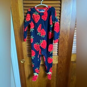 Carter’s fleece footy pajamas, strawberry print, size 24m